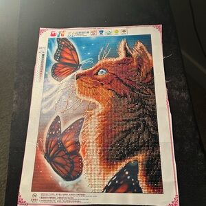 5D Butterflies and Cat Diamond Painting Art -Completed